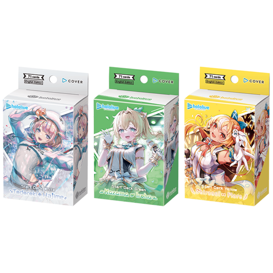 Hololive OCG | Starter Deck Set of 3 | White Todoroki Hajime / Green Kazama Iroha / Yellow Shiranui Flare (Order 6 sets for 3 sealed displays!)